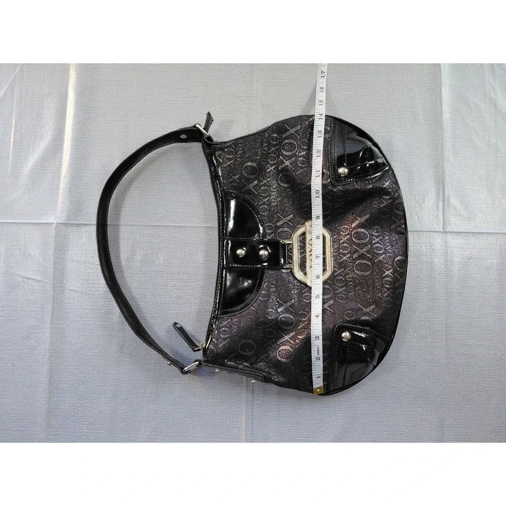 XOXO Hobo Shoulder Bag Black Silver Monogram Faux‎ Patent Leather Biker Goth